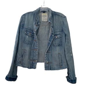 J. Crew Women's Distressed Denim Jean Jacket Raw Hem Casual Chic Spring Wear